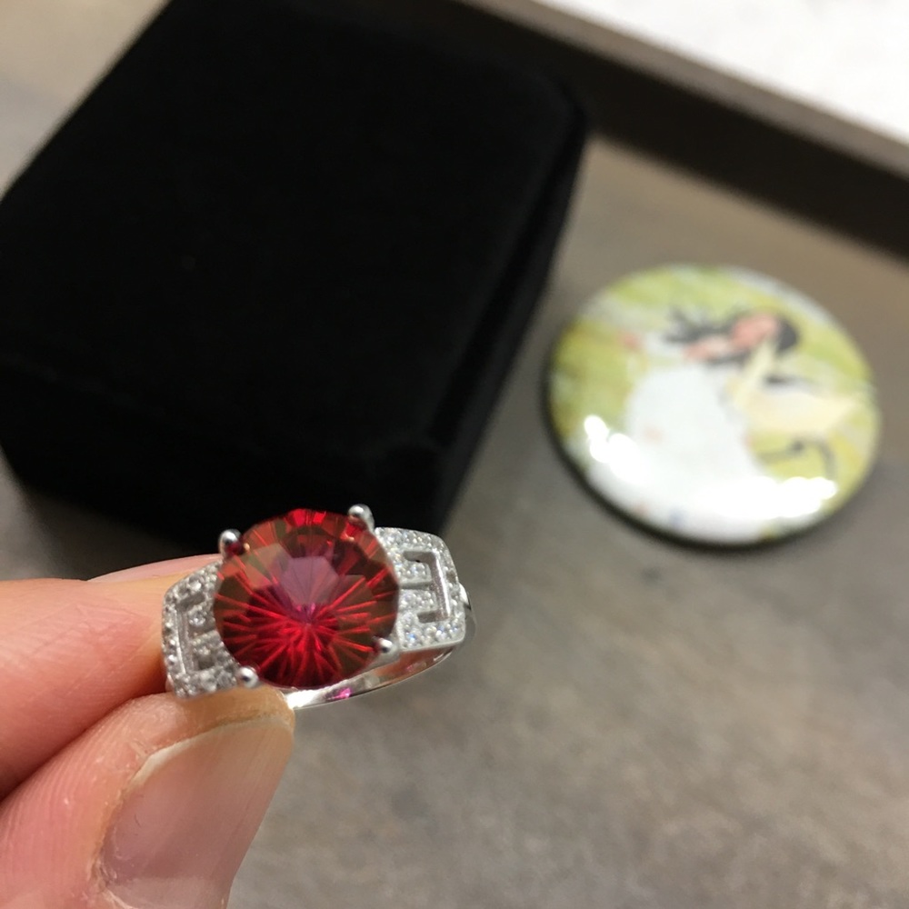 Certified 11.5 CT Red Topaz Ring Necklace Set RARE - Picture 5 of 17
